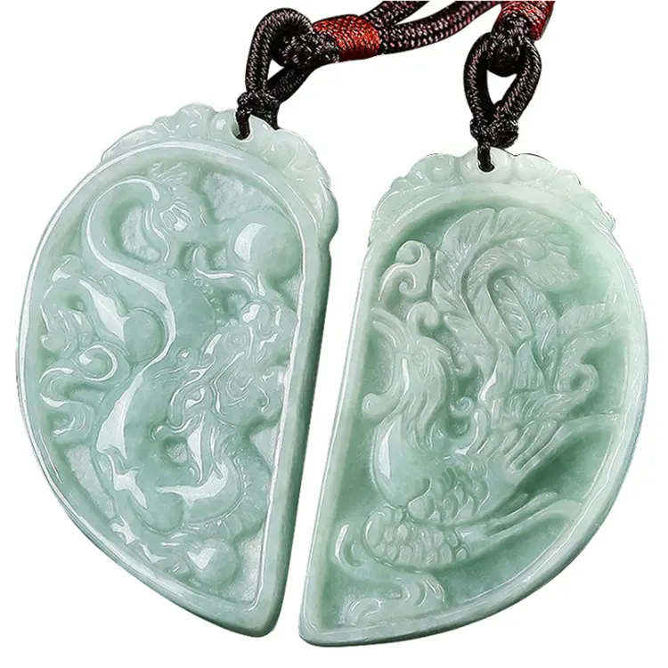 Natural Burmese a cargo jade jade dragon and phoenix pendant couple pendant necklace jewelry dragon and phoenix jade