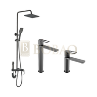 Robinet mural en laiton gris pistolet, ensemble de douche, robinets de salle de bain, kits en laiton, pluie, mitigeur, ensemble douche souple