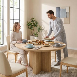 Table à manger moderne du milieu du siècle, 6 places, table ronde cannelée de 47 pouces avec bord épaissi et base sur pied robuste pour la cuisine - Product Image 6