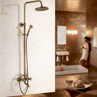 Ensemble de douche mural pour salle de bain, pluie à double poignée, mitigeur de baignoire avec pulvérisateur à main, laiton Antique, Offre Spéciale