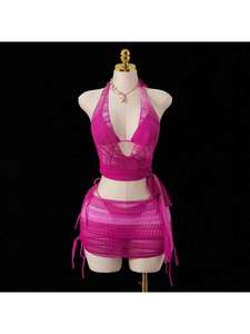 Viviblook Z413ST01 Nouveauté Été Femme Sexy Ensemble 4 Pièces : Haut de Bikini Halter Sans Bretelles, String et Jupe de Plage – Maillot de Bain pour Vacances - Product Image 2