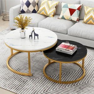 <span class=keywords><strong>Arredamento</strong></span> <span class=keywords><strong>Moderno</strong></span> per la Casa, Tavolino da Caffè Rotondo con Gambe in Metallo Nero per <span class=keywords><strong>Soggiorno</strong></span> - Product Image 2