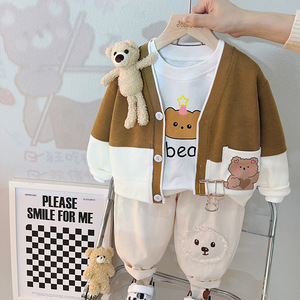 2025 printemps Version coréenne bébé garçon trois pièces nouveau populaire à manches longues Cardigan lapin pendentif à la mode Offre Spéciale vêtements - Product Image 2
