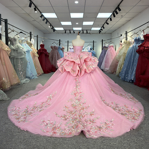 Robe de Quinceañera Dy6933 à Paillettes et Perles, Motifs Floraux Naturels, Dentelle Florale 3D, Traîne Chapelle, Longueur Ras du Sol, Robe de Soirée Formelle de Princesse - Product Image 3