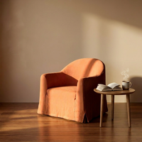 Fauteuil individuel moderne en bois orange avec roulettes, confortable pour salon, salle à manger, bar, housse amovible en polyester