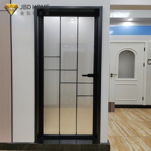 Porte à battants <span class=keywords><strong>moderne</strong></span> avec cadre noir, verre dépoli cintré pour intérieurs élégants, pour chambres, salons, villas, appartements, garantie 10 ans - Product Image 1
