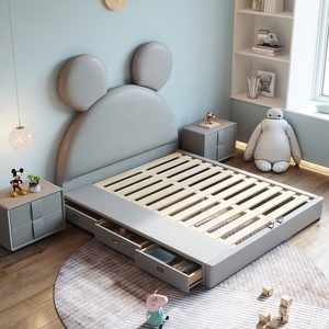 럭셔리 하이 퀄리티 현대 부드러운 침대 보관 인조 가죽 소나무 나무 프레임 쉬운 조립과 소년을위한 어린이 침대 - Product Image 3