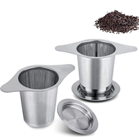 Infuseur à thé en acier inoxydable pour thé et café en vrac passoire à mailles extra fines avec double poignée et couvercle sous-verre
