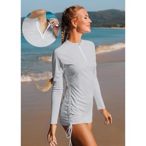 เสื้อว่ายน้ำป้องกันรังสียูวีแขนยาวสีเทาสำหรับผู้หญิง FOXA - Product Image 4