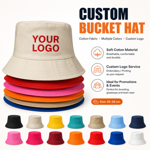 Custom Logo <b>Sun</b> Summer Beach Adult Cotton Plain Black <b>Man</b> Woman Flat Brim Fisherman Multiple Colors Bucket <b>Hat</b> Custom - Product Image 1