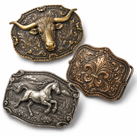 Hebilla de Cinturón OEM ODM de Metal Estilo Vaquero Occidental, con Diseño de Cráneo de Toro Longhorn, Caballo y Estrella, en Bronce Antiguo Plateado, para Rodeo, Venta al por Mayor