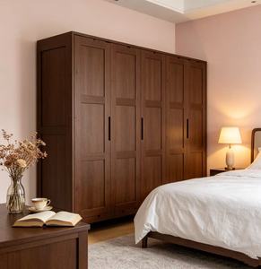 Modern Minimalist Wooden <b>Wardrobe</b> Shaker Doors Hinged Solid Wood Freestanding <b>Large</b> Capacity Bedroom Furniture - Product Image 3