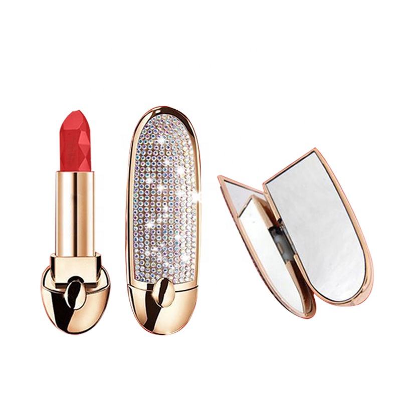 The Popular trend vegan makeup low MOQ private label matte lipstick with mirror waterproof lipstick cosmetic