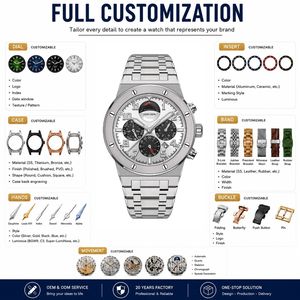 Montre chronographe automatique mécanique pour homme avec mouvement Miyota 9100, logo personnalisé, fabricant OEM, mois, semaine, 24 heures - Product Image 2