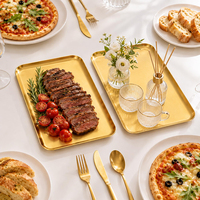 Gouden roestvrijstalen serveerschaal rechthoekig, elegante metalen schaal voor BBQ hapjes, salade, buffet, theetafel