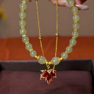 <b>Red</b> Agate Maple Leaf <b>Bracelet</b> Double Layer Chain Women's Jewelry Gift Elegant Fashion Accessory - Product Image 5