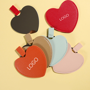 Miroir de maquillage portable en acier inoxydable en forme de cœur avec logo personnalisable, miroir de voyage en cuir - Product Image 1