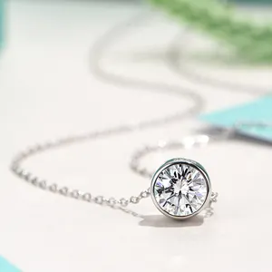 Brilliant Round Cut Moissanite Pendant On S925 Sterling Silver Link Chain Trendy Necklace