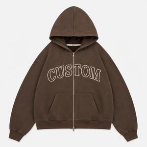 Sudadera con capucha de algodón de 400 g/m² con cremallera completa, manga raglán gris, estampado gráfico personalizado, estilo urbano premium para hombre, venta al por mayor - Product Image 1