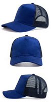 Casquette Trucker Unisexe 5 Panneaux Personnalisée Broderie en Gros Bleu Royal Premium Maille Respirante Tissu Polyester Fermeture Snapback Dos Courbé