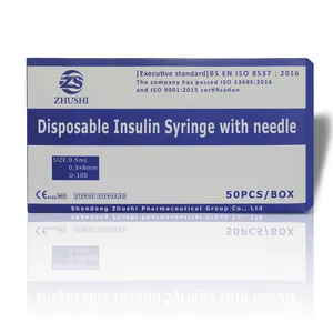 Jeringa de insulina desechable médica 1mL 0,5 ml Jeringa de insulina diabética con aguja fija