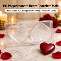 Moule à chocolat en polycarbonate en forme de cœur, 2 cavités, grande taille, qualité alimentaire, démoulage facile, pour bonbons DIY, 192 ml, pour la Saint-Valentin, pâtisserie, gâteau