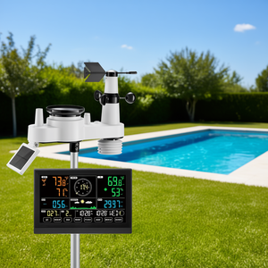 Station météo Wi-Fi 7 en 1 avec écran 7,5 pouces, alimentée par énergie solaire, capteur intérieur/extérieur, thermomètre de piscine, pluviomètre, moniteur de vent - Product Image 2