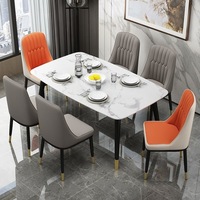 Chaise de salle à manger en cuir moderne de luxe, style nordique italien, siège rembourré, pieds en métal noir, pour la maison, l'hôtel, le restaurant, meubles
