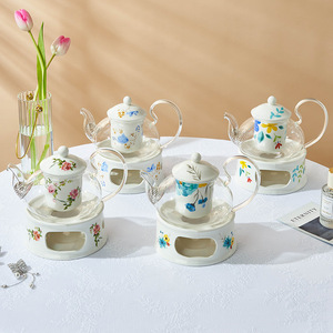 Household Food Grade Hot Sale Europe Design Glass Borosilicate Teapot with Ceramic <b>Infuser</b> - Product Image 3