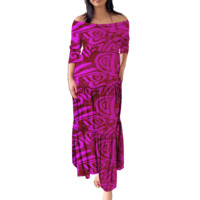 Robe longue à volants et épaules dénudées, manches mi-longues, Design artistique de l'île du pacifique, grande taille, nouvelle collection automne