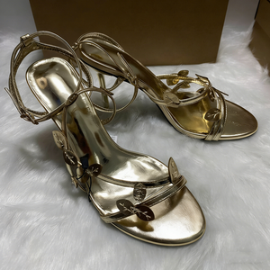 Women Gold <b>Leaf</b> Decor High Heel Sandals Elegant Metallic Stiletto Strappy Party Shoes Luxurious Evening Dress Sandals - Product Image 2