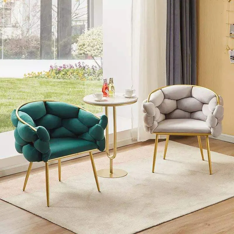 Eetkamerstoel Nordic Luxe Gouden Stof Metalen Bubbels Fluwelen Huis Modern Set Meubilair Restaurant Eetkamer Stoelen