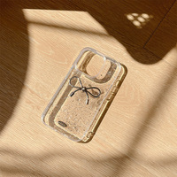 Coque de téléphone transparente avec nœud papillon en paillettes argentées style INS pour iPhone 16 15 13 14 pro max