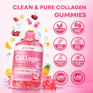 Private Label Multi Collagen Gummies Biotin Keratin Hyaluronic Acid <strong>Vitamin</strong> C <strong>D</strong> B12 Hair Skin Nails Anti Aging Beauty Supplement - Product Image 4