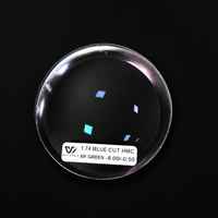 Verres optiques asphériques ultra-minces à indice élevé 1.74, anti-lumière bleue, avec revêtement AR bleu-vert, emballage enveloppe deux pièces