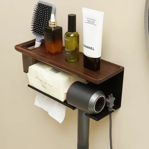 Boîte à <span class=keywords><strong>papier</strong></span> toilette en noyer pour salle de bain, distributeur multi-couches sans perçage, <span class=keywords><strong>avec</strong></span> étagère pour produits de lavage des mains - Product Image 4