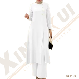 All'ingrosso turchia modesta donna costume da donna in tinta unita irregolare lunga tunica pantaloni larghi stile Casual per la stagione primaverile - Product Image 2