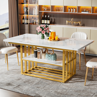 Tribesigns Table de cuisine rectangulaire en faux mable avec étagère de rangement Table à manger modulaire or blanc pour 4-6 personnes