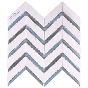 Dosseret de construction <span class=keywords><strong>mural</strong></span> chevrons forme <span class=keywords><strong>chevron</strong></span> <span class=keywords><strong>bleu</strong></span> et blanc verre pierre mosaïque <span class=keywords><strong>carrelage</strong></span> - Product Image 2