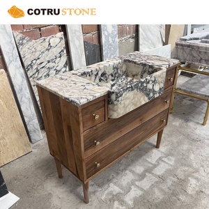 Calacatta Viola đá tự nhiên đá cẩm thạch bồn rửa Tạp dề bồn rửa tủ với Vanity gỗ rắn cho phòng tắm sang trọng phòng bột dự án - Product Image 4
