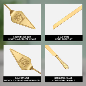 Spatula pisau kue pernikahan besi tahan karat emas mewah 18/10 Set 2 buah pisau pemotong kue piring Pie untuk tas OPP - Product Image 6