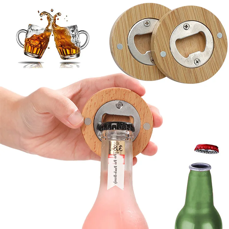 Apribottiglie di forma rotonda con Logo personalizzato con magnete per frigorifero apribottiglie per birra in acciaio inossidabile