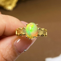 Bague en opale d'Éthiopie naturelle avec argent sterling S925, élégant bijou multicolore, cadeau pierre de naissance d'octobre