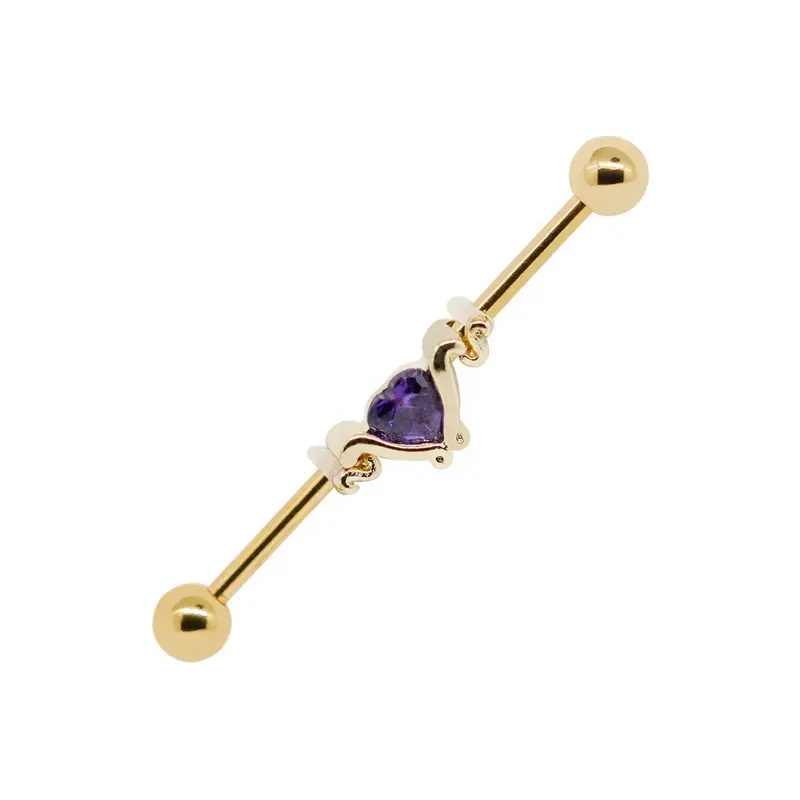 316L In Acciaio 14G Amethyst Del Cuore DELLA CZ Industriale Barbell Cartilagine Dell'orecchio Piercing Orecchini con Bilanciere Industriale Penetranti Del Corpo