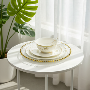 Juego de Vajilla de Porcelana Fina de Lujo, 60 Piezas, <span class=keywords><strong>Diseño</strong></span> Escénico, Portátil, Reutilizable, con Borde Dorado, <span class=keywords><strong>Platos</strong></span> de Cerámica Verdes para Regalo de Boda - Product Image 3