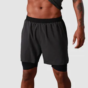 Dropshipping Mens 2 in 1 Workout Running Shorts Gym Quick Dry Athletic Training Sport Short with Pockets