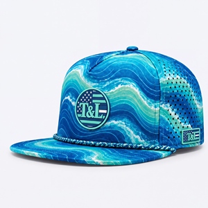 Casquette de golf Océan Vague Bleu Teal Imperméable avec Patch PVC et Corde, 5 Panneaux, Perforations Laser, Respirante, Snapback, pour Hommes et Femmes - Product Image 1