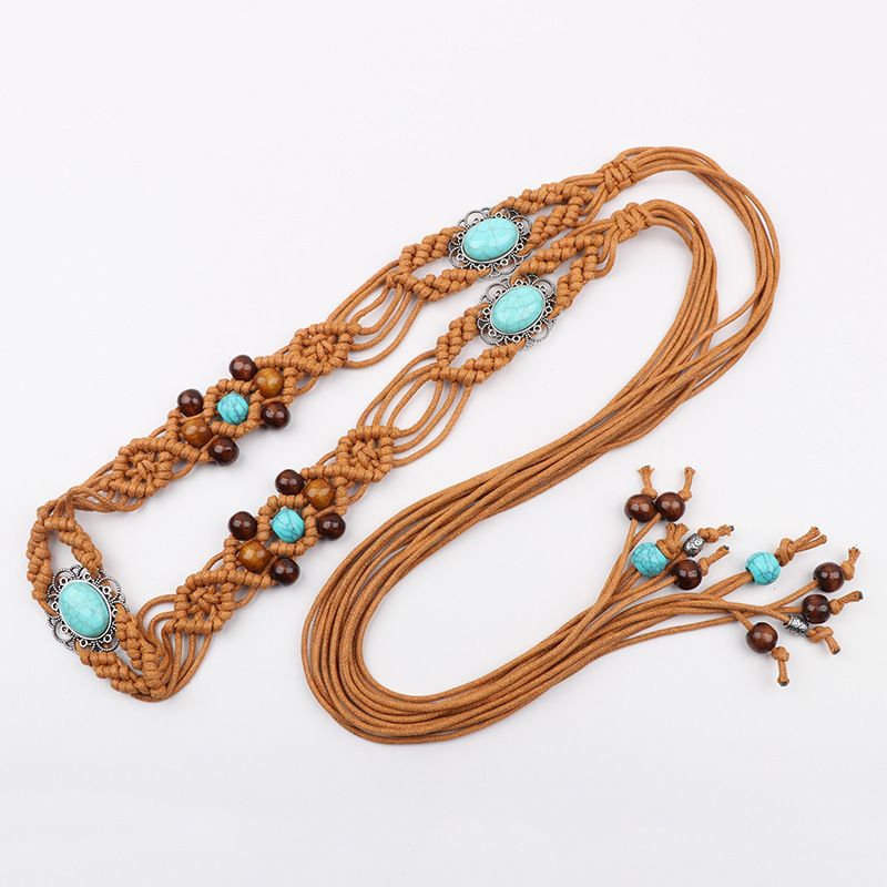 Boho Turquoise Belt for Women – Hand-Woven Braided Beaded  display picture 1