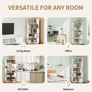 Étagère d'angle à cinq niveaux avec cloison, étagère de présentation indépendante en forme de L, idéale pour la maison, le bureau ou le salon - Product Image 6