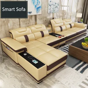 Moderne gemischt farben kuh leder smart sofa setzt für wohnzimmer